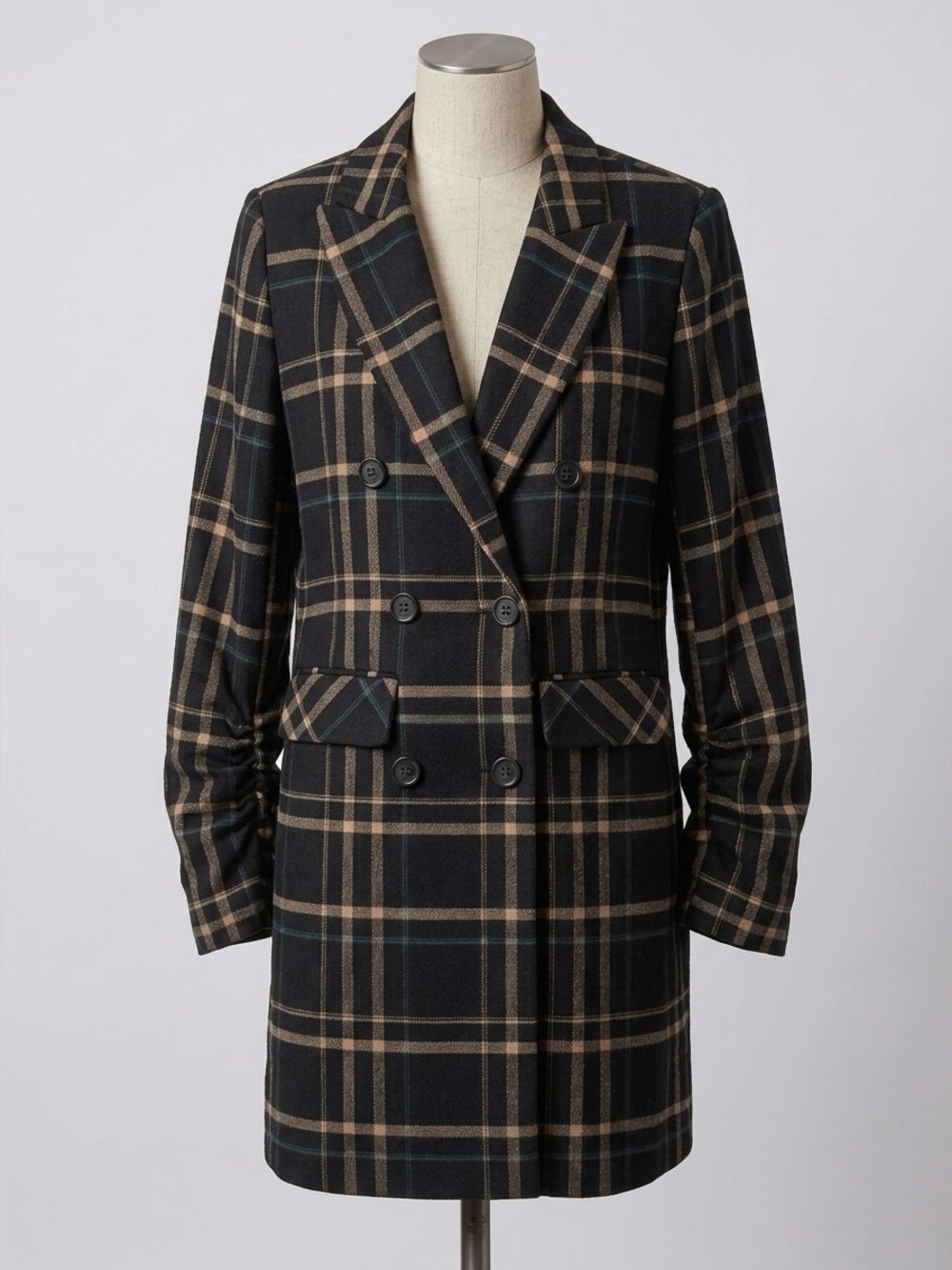 1.STATE Plaid Double-Breasted Longline Blazer Coat - Size XS (NWOT)